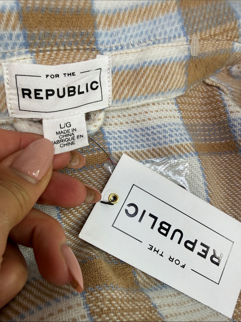 For The Republic Beige and White Plaid Jacket - Picture 4 of 6